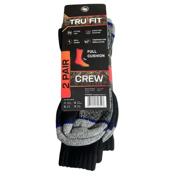 Tru Fit Thermal Crew Socks Full Cushion 2 Pair NWT 8-12.5 - Picture 2 of 4